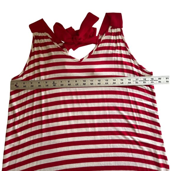Faith & Joy Red & White L Striped Sleeveless V-Neck Tank Top With Back Bow Tie - Picture 6 of 7